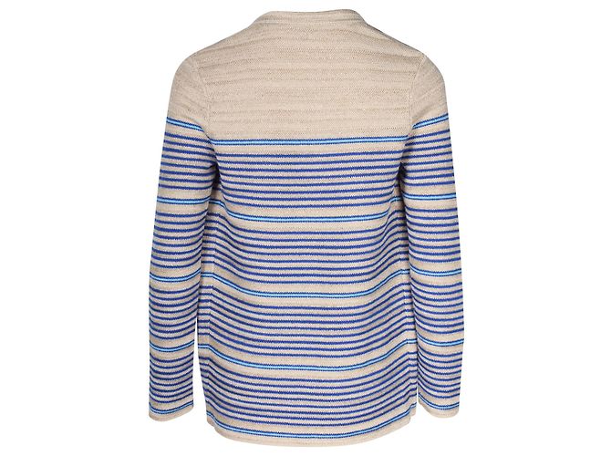 Timeless Chanel Metallic-gestreifter Cardigan aus beigem Leinen - Ansicht 2
