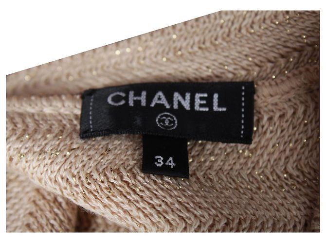 Timeless Chanel Metallic-gestreifter Cardigan aus beigem Leinen - Ansicht 5