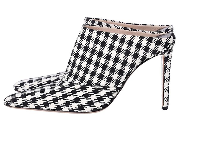 Altuzarra Checkered Davidson Houndstooth Mules in White Canvas - view 2