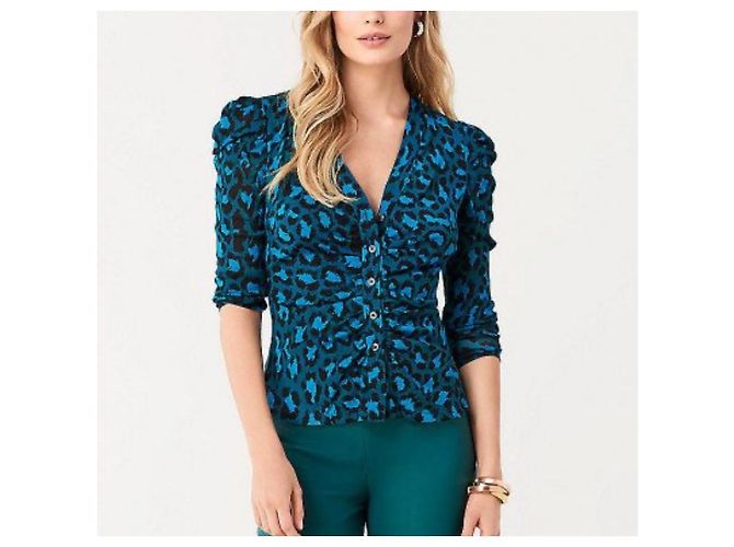 Diane Von Furstenberg Gladys Top de malla estampado leopardo azul - vista 2