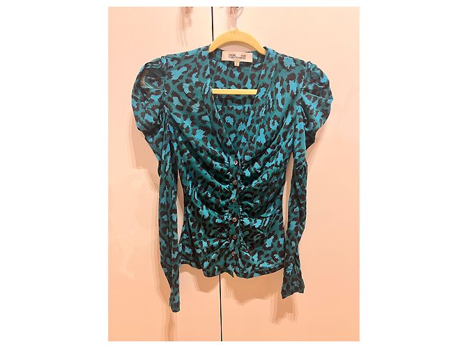 Diane Von Furstenberg Gladys Top de malla estampado leopardo azul - vista 7