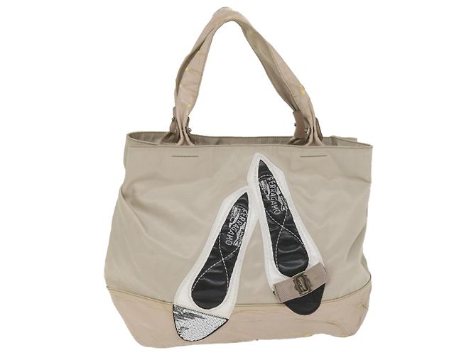 Salvatore Ferragamo Borsa A Spalla Nylon Vernice Beige Auth ti1318 - vista 13