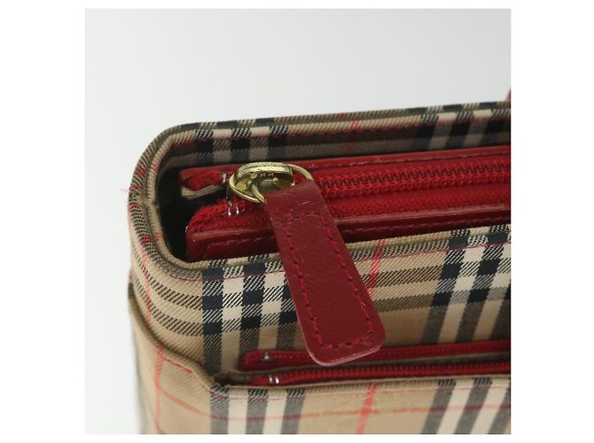 BURBERRY Nova Check Borsa a mano Nylon Tela Beige Rosso Auth am5133 - vista 10