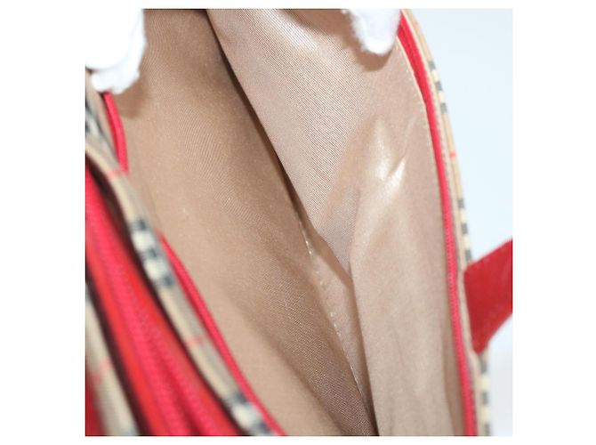 BURBERRY Nova Check Borsa a mano Nylon Tela Beige Rosso Auth am5133 - vista 12
