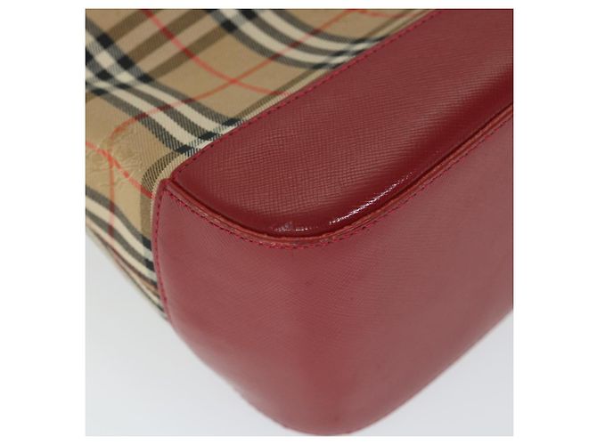 BURBERRY Nova Check Borsa a mano Nylon Tela Beige Rosso Auth am5133 - vista 16