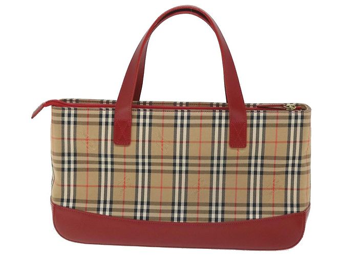 BURBERRY Nova Check Borsa a mano Nylon Tela Beige Rosso Auth am5133 - vista 2