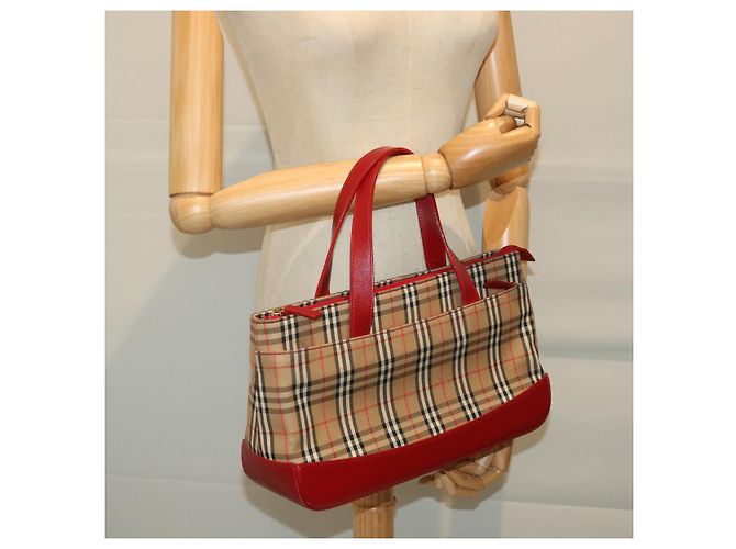 BURBERRY Nova Check Borsa a mano Nylon Tela Beige Rosso Auth am5133 - vista 20