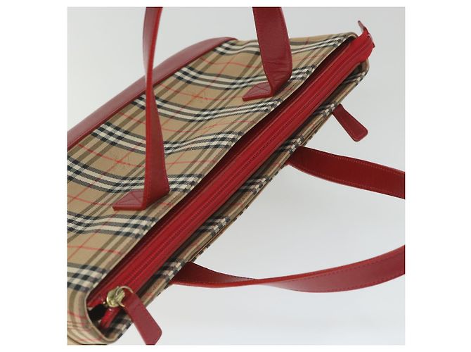 BURBERRY Nova Check Borsa a mano Nylon Tela Beige Rosso Auth am5133 - vista 6