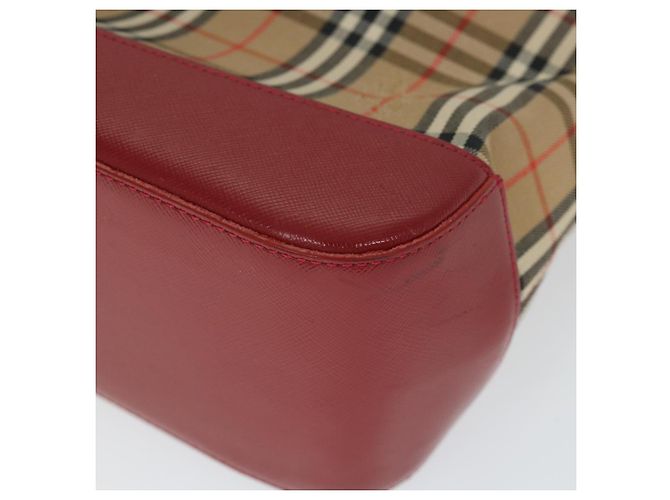 BURBERRY Nova Check Borsa a mano Nylon Tela Beige Rosso Auth am5133 - vista 9