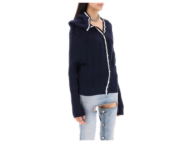 Autre Marque Y/Project Strickjacke mit Kette und Rüschen aus Wolle Marineblau - Ansicht 11
