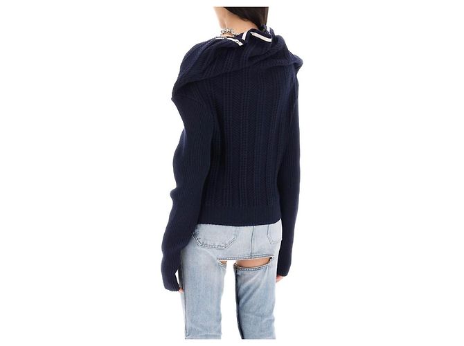 Autre Marque Y/Project Strickjacke mit Kette und Rüschen aus Wolle Marineblau - Ansicht 12