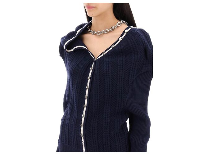 Autre Marque Y/Project Strickjacke mit Kette und Rüschen aus Wolle Marineblau - Ansicht 13