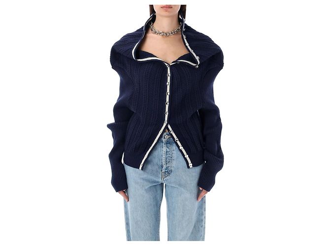 Autre Marque Y/Project Strickjacke mit Kette und Rüschen aus Wolle Marineblau - Ansicht 2