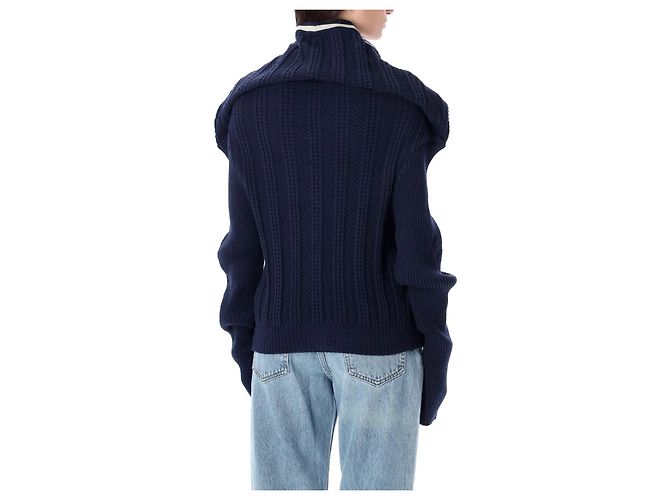 Autre Marque Y/Project Strickjacke mit Kette und Rüschen aus Wolle Marineblau - Ansicht 3