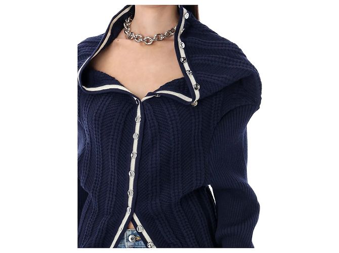 Autre Marque Y/Project Strickjacke mit Kette und Rüschen aus Wolle Marineblau - Ansicht 4