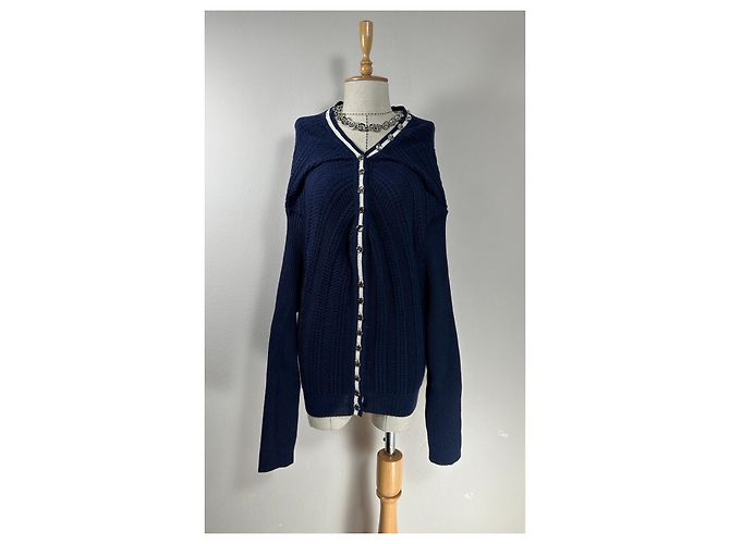 Autre Marque Y/Project Strickjacke mit Kette und Rüschen aus Wolle Marineblau - Ansicht 5
