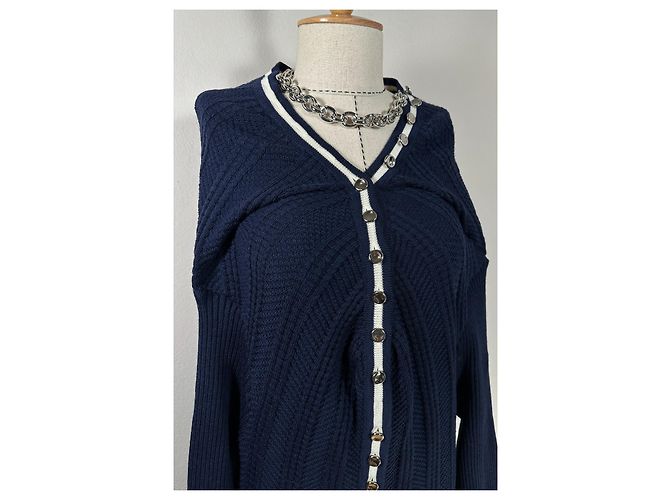 Autre Marque Y/Project Strickjacke mit Kette und Rüschen aus Wolle Marineblau - Ansicht 6