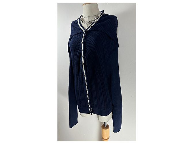 Autre Marque Y/Project Strickjacke mit Kette und Rüschen aus Wolle Marineblau - Ansicht 7