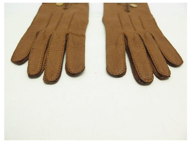 Hermès HERMES CLOU DE SELLE T HANDSCHUHE7 IN PECARI GOLD CAMEL LEDERHANDSCHUHEN Kamel - Ansicht 2