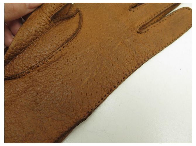 Hermès HERMES CLOU DE SELLE T HANDSCHUHE7 IN PECARI GOLD CAMEL LEDERHANDSCHUHEN Kamel - Ansicht 3