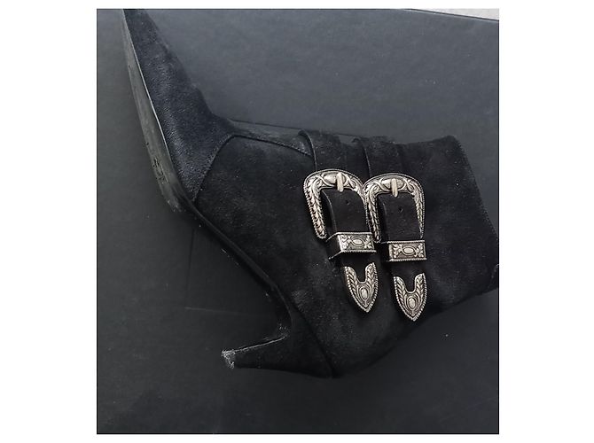 Stivaletti Saint Laurent Charlotte 55 Camoscio Nero - vista 3