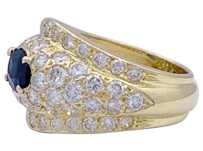 inconnue Anello in oro giallo, diamanti e zaffiro. - vista 3