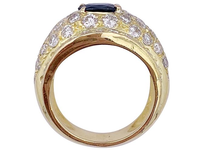 inconnue Anello in oro giallo, diamanti e zaffiro. - vista 5