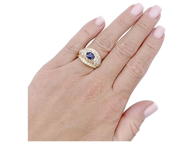 inconnue Anello in oro giallo, diamanti e zaffiro. - vista 6