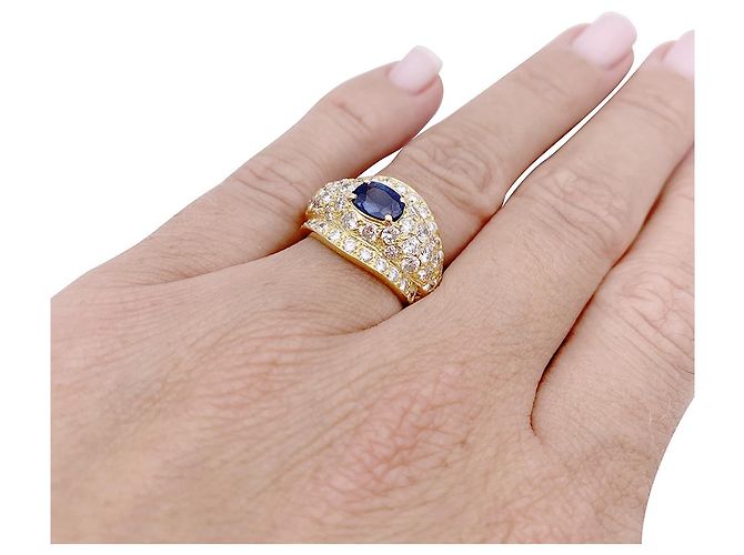 inconnue Anello in oro giallo, diamanti e zaffiro. - vista 7