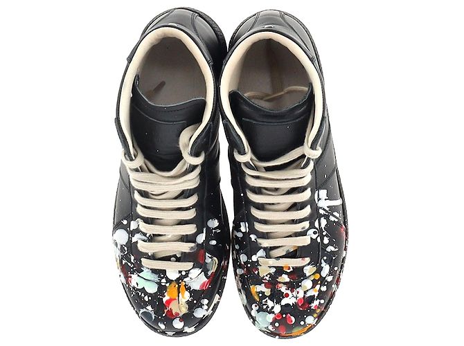 Maison Martin Margiela Maison Margiela Replica Baskets Montantes en Cuir Noir - vue 5