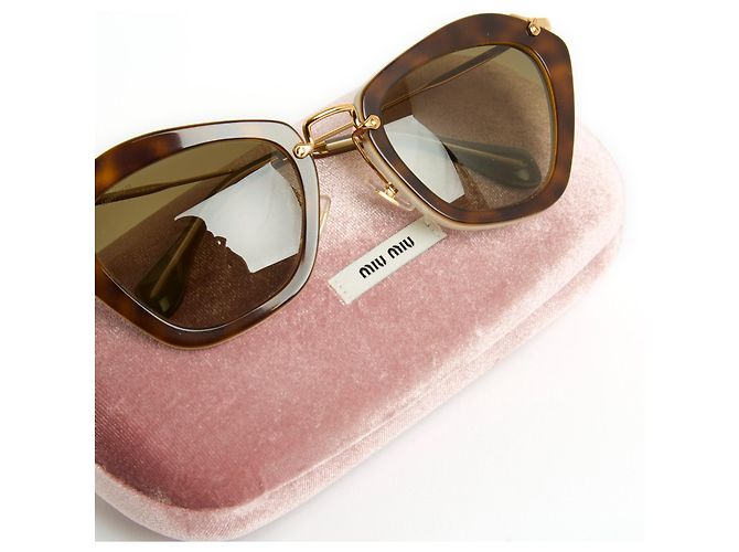 Occhiali Miu Miu Catseye in Acetato Tartaruga e Oro Gold hardware - vista 6