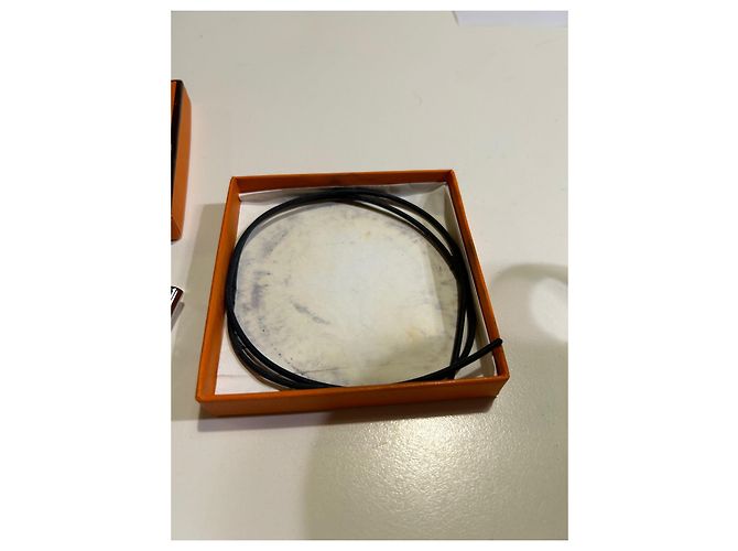 Autre Marque Collana Hermès in pelle e argento nero - vista 3
