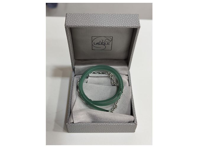 Collana Lalique in argento e silicone verde scuro - vista 2