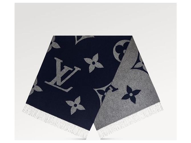 Sciarpa gigante Louis Vuitton LV MNG blu in cachemire - vista 2