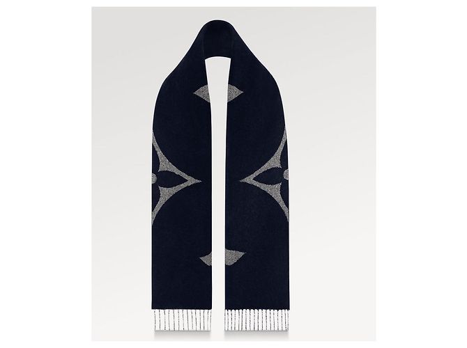 Sciarpa gigante Louis Vuitton LV MNG blu in cachemire - vista 3
