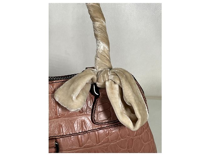 Bolsa Miu Miu em couro de crocodilo com relevo e fecho de correr Rosa - vista 3