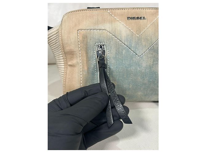 borsa Diesel in denim effetto macchiato e pelle Beige Blu chiaro - vista 2