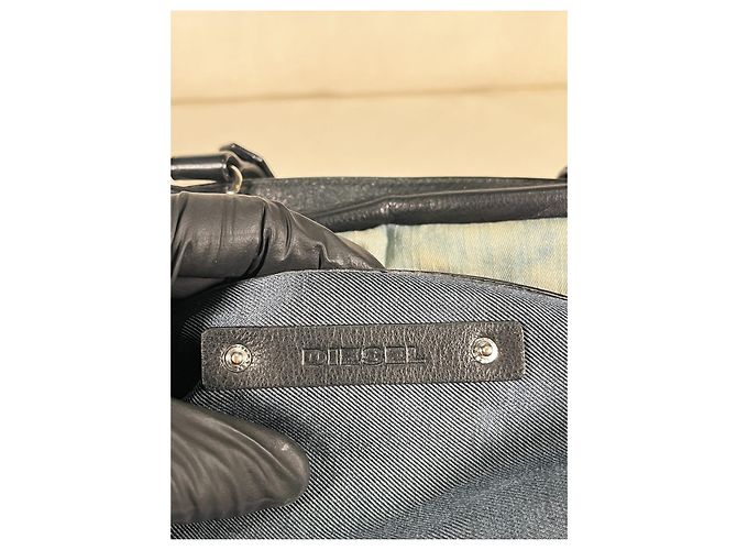 borsa Diesel in denim effetto macchiato e pelle Beige Blu chiaro - vista 9
