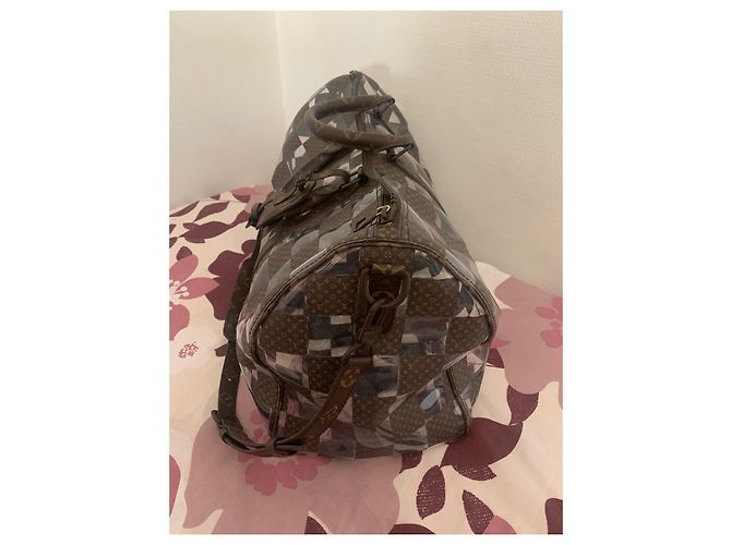 Abbesses Louis Vuitton Keepall 50 Virgil Abloh Marrone - vista 7
