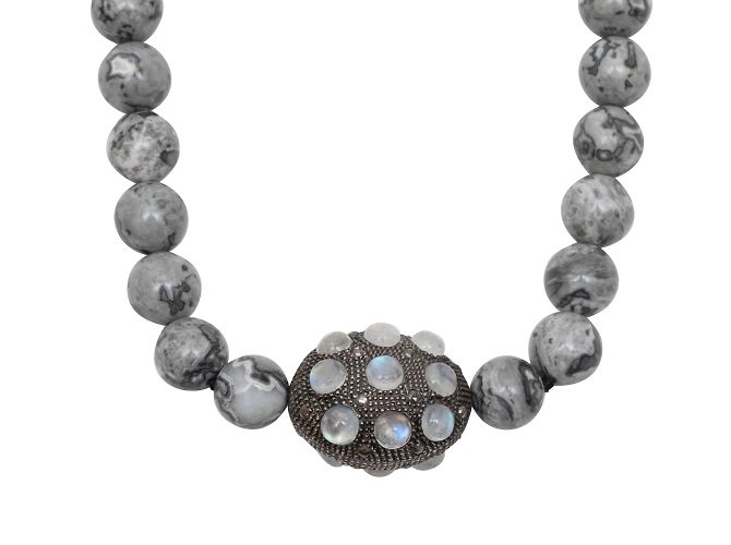 Autre Marque Colar de pedra da lua e diamantes cinza Bavna com miçangas Prata - vista 2