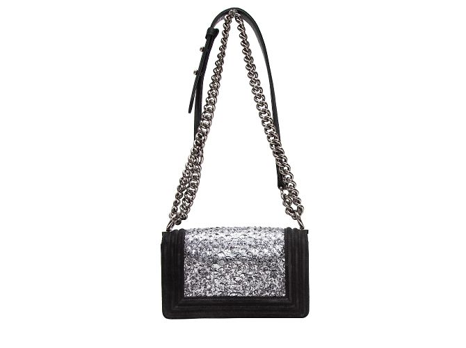 Boy Borsa da ragazzo piccola Chanel in pelle e pelle di serpente nera e argento Nero - vista 3