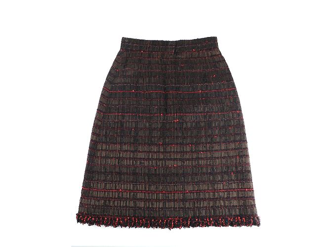 CHANEL - Gonna in tweed marrone e rosso (Taglia 34) - vista 2