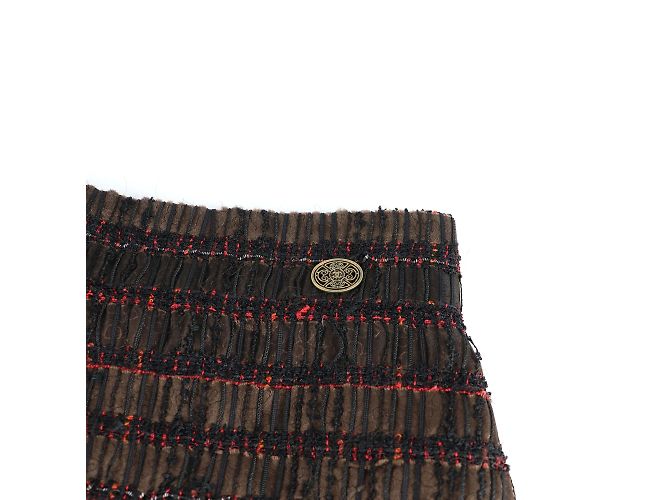 CHANEL - Gonna in tweed marrone e rosso (Taglia 34) - vista 3