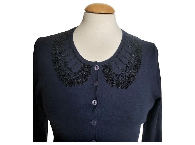 Giacca corta Parosh blu navy in cotone con perline - vista 2