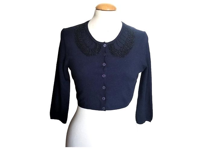 Giacca corta Parosh blu navy in cotone con perline - vista 3