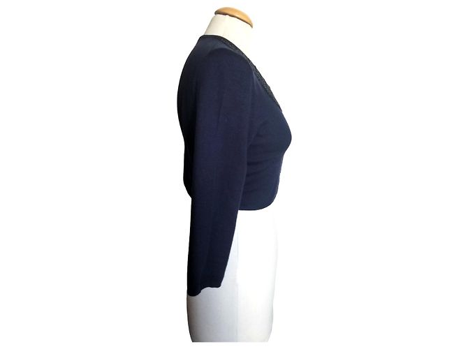 Giacca corta Parosh blu navy in cotone con perline - vista 4