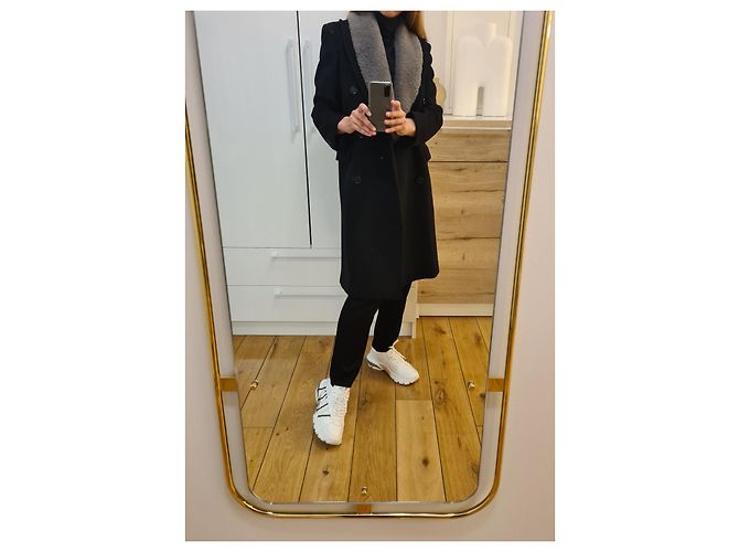 Manteau Paul Smith en laine noire avec col en fausse fourrure grise - vue 4