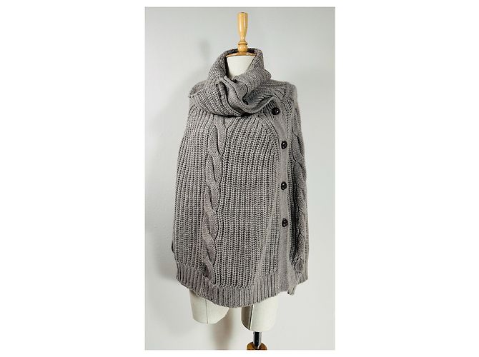 Autre Marque Repeat Cardigan Poncho Braun Merino Wolle M - Ansicht 2