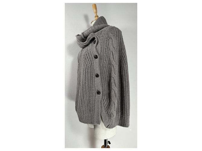 Autre Marque Repeat Cardigan Poncho Braun Merino Wolle M - Ansicht 4