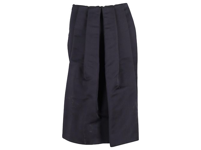 Prada MIni Saia com Cauda em Cetim Azul Marinho - vista 3